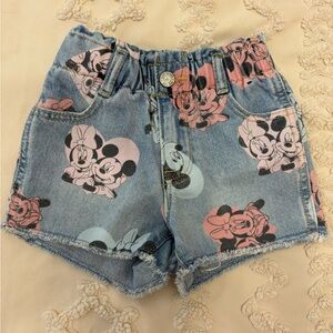 Disney Denim Shorts - Blue with Pink and Black Mickey & Minnie Print 2T